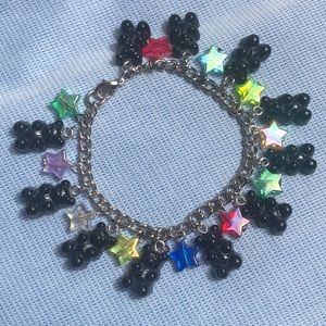 Gummy bear teddy black star rainbow charm bracelet